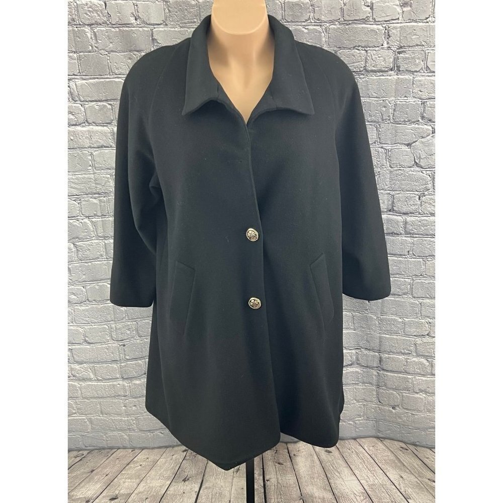 St John The Coat Collection Black Wool Swing Coat L Missing Button - Picture 8 of 10